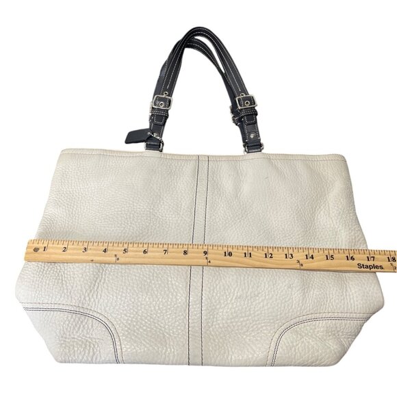 Coach Hamilton Tote Bag Pebble Leather Off-White With Black Handles - Picture 8 of 8